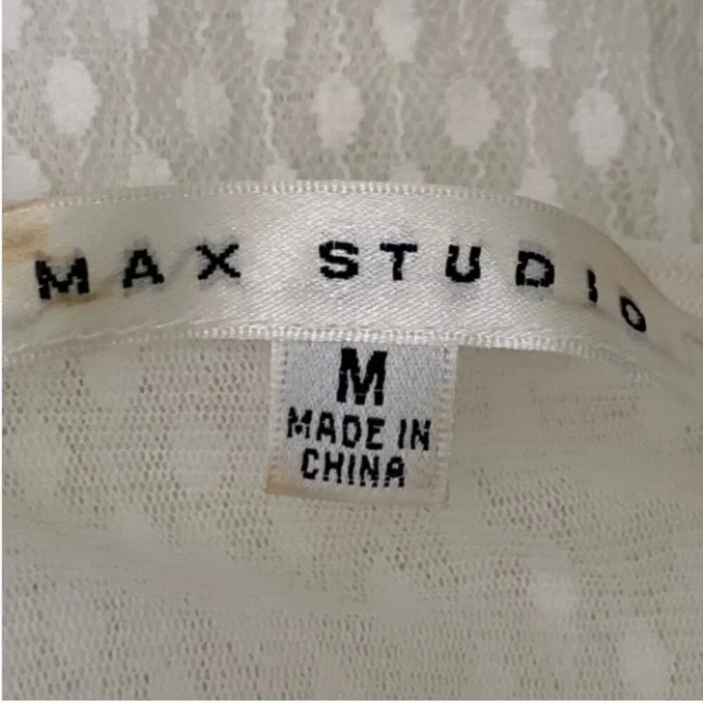 Max Studio Embroidered Accents Short Sleeve Cream Colored Top Size Medium - Picture 11 of 11